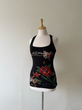 Ed Hardy Rhinestone Tiger Tank Top Y2K Black Size M BNWT